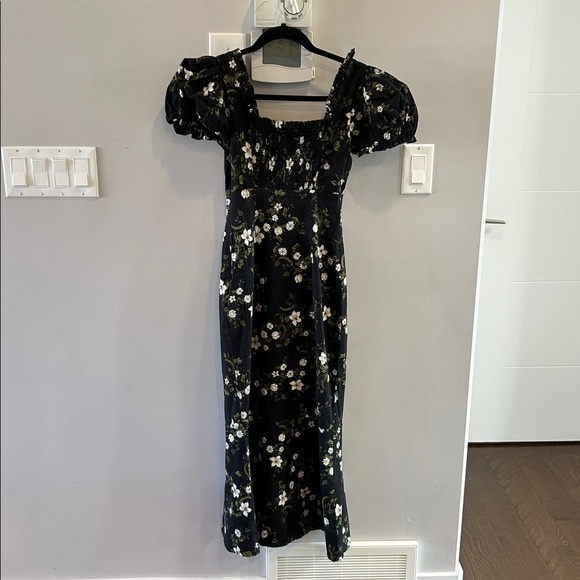 MAEVE LINEN BLEND PUFF-SLEEVE SWEETHEART MIDI DRESS NWT - Picture 6 of 12